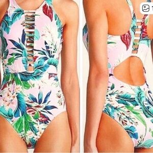 Miracle suit pink tropical print one piece S